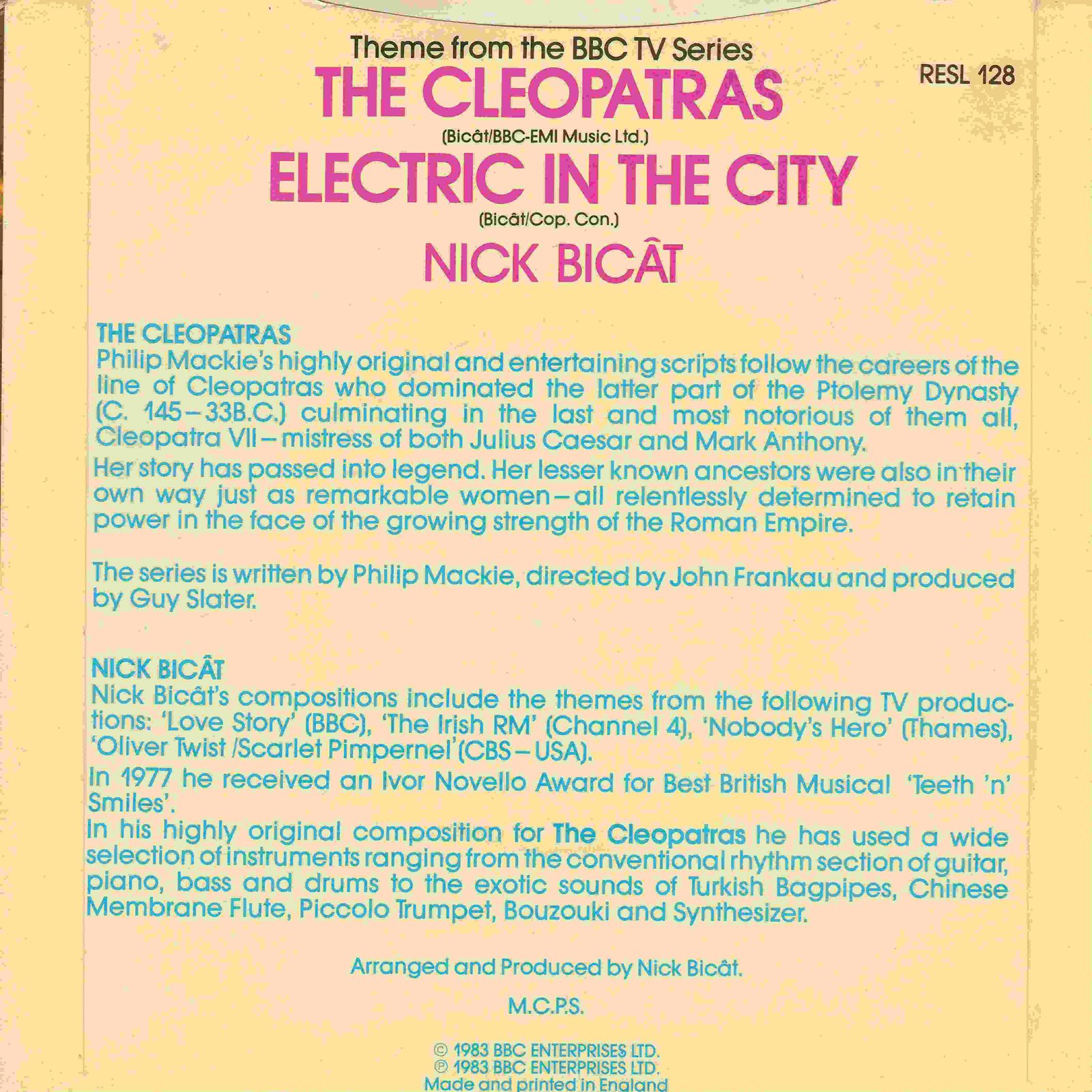 Picture of RESL 128 The Cleopatras by artist Nick Bicat from the BBC records and Tapes library